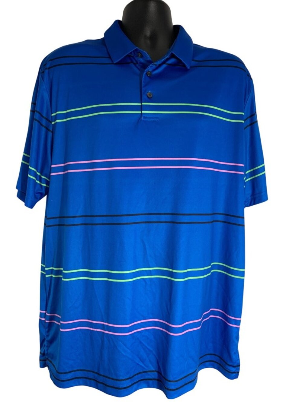 Jack Nicklaus Mens XL Striped Polo Shirt Blue Polyester Golf Casual